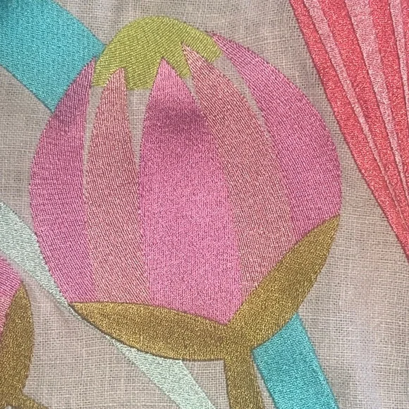 IZA Pearl Design “Garden Party” floral embroidered linen pillow-16”x16”-NWT